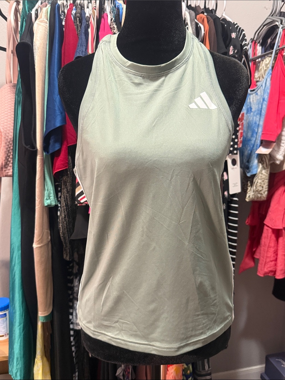 adidas Sage Green High-Neck Athletic Tank Top